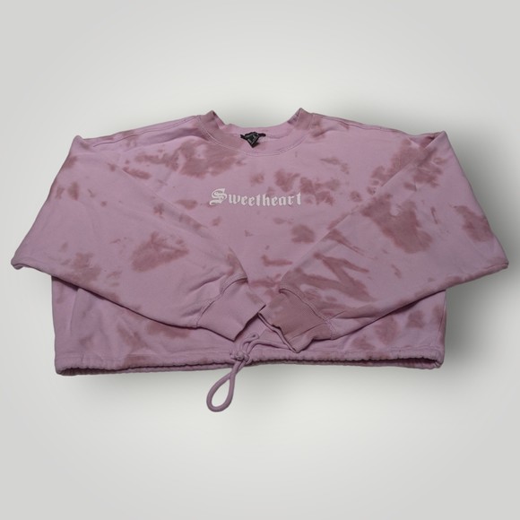Forever 21 Sweatshirt Women's M Tie Dye Pink Cropped SWEETHEART Activewear - Picture 1 of 11